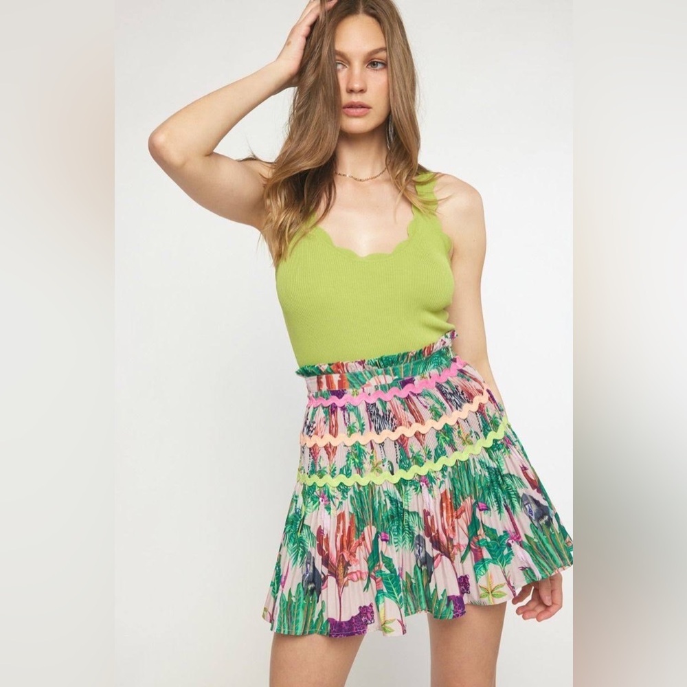 NWT Entro Island Essence Tropical Printed Mini Skirt Sz Large